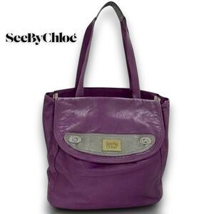 See By Chloe XL Purple Orchid & Gunmetal Leather Vintage Y2K Shoulder Bag, VGUC